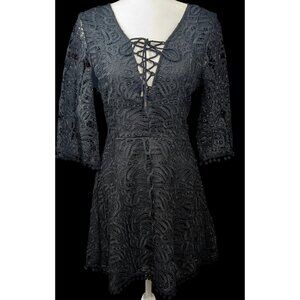 Tularosa Gothic Coal Black Lace Bell Sleeve Tie Front Dress Size Medium